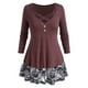 thumbnail image 1 of Camiseta del panel de encaje del botón de crisscross Rosegal Mangas largas de talla grande, 1 of 5