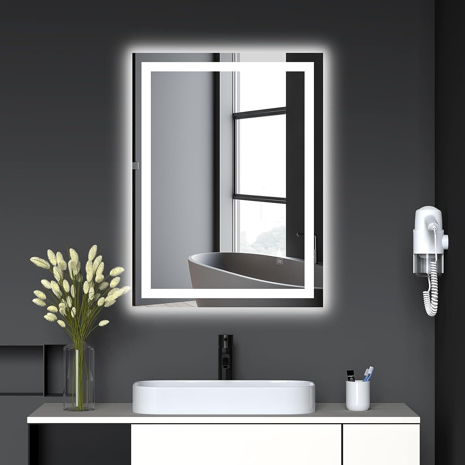 HOMEFAN LED Bathroom Mirror 24"x 32" with Front and Backlight, Dimmable