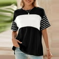 thumbnail image 3 of Womens T Shirt Casual Striped Color Block Knit Comfortable Blouses Summer Cotton Shirts Top Short Sleeve Crew Neck Basic Tee Tops, 3 of 6