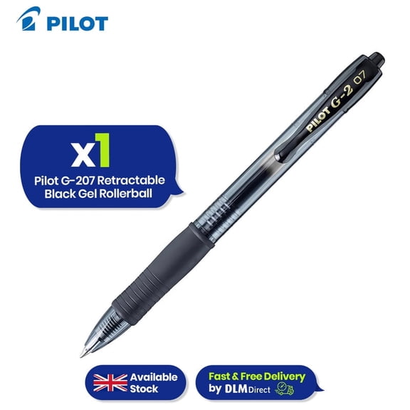 Pilot G-207 Rollerball - 0.4mm Tip Ballpoint, Retractable Black Pen, Smooth Ink Gel Pen for Office