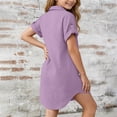 thumbnail image 4 of CQONEPT Teen Girls Summer Button Down Linen Shirt Dress Short Sleeve Loose Fit Cute Trendy Mini Dresses Purple 11 Years, 4 of 6