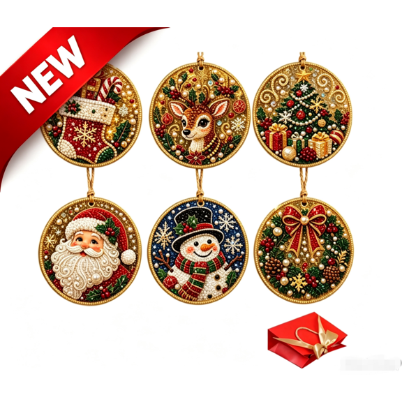 2026 Home Decor Clearance 6pcs DIY Diamond Paintings Kits for Christmas Tree Decor Holiday Gift