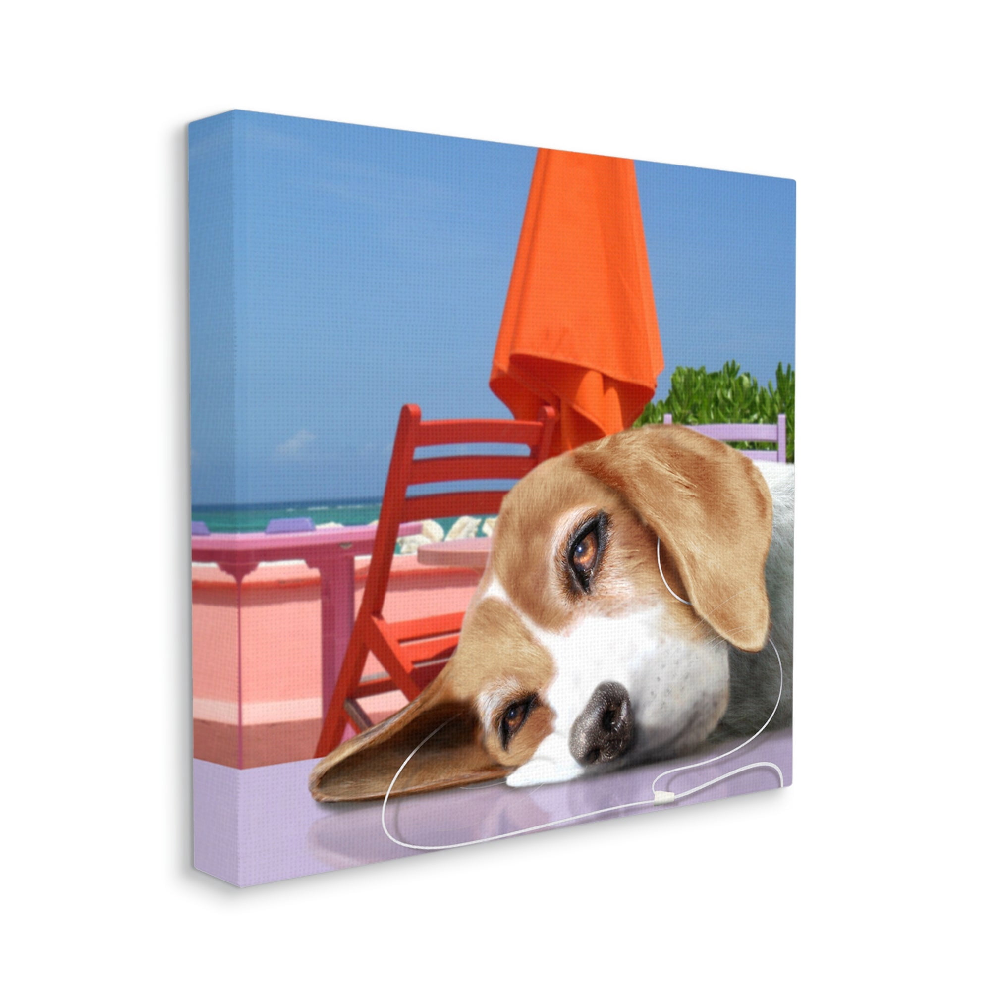 Stupell Industries Tired Dog Laying Music Headphones Summer Beach Graphic Art Gallery Wrapped Canvas Print Wall Art, Design by Noah Bay