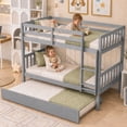 thumbnail image 4 of SESSLIFE Twin Over Twin Bunk Bed with Trundle, Convertible Wood Bunk Bed Frame with Ladder & Safety Guardrail, Separates into 2 Twin Beds, Space-Saving for Kids Bedroom, Guest Room, Gray, 4 of 10
