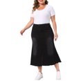 thumbnail image 2 of Agnes Orinda Women's Plus Size Fishtail Jean Skirts Vintage High Waist Raw Hem Front Slit Casual Midi Denim Skirt with Pockets 2X Black, 2 of 6