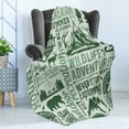 thumbnail image 4 of Camping Soft Flannel Fleece Throw Blanket, Outdoors Recreation Wildlife Adventures Stay Wild Freedom Lettering, Cozy Plush for Indoor and Outdoor Use, 70" x 90", Pale Green Dark Green, by Ambesonne, 4 of 5