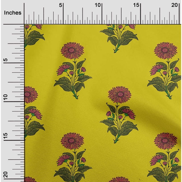 oneOone Cotton Cambric Medium Yellow Fabric Floral Block Sewing Craft Projects Fabric Prints By Yard 56 Inch Wide