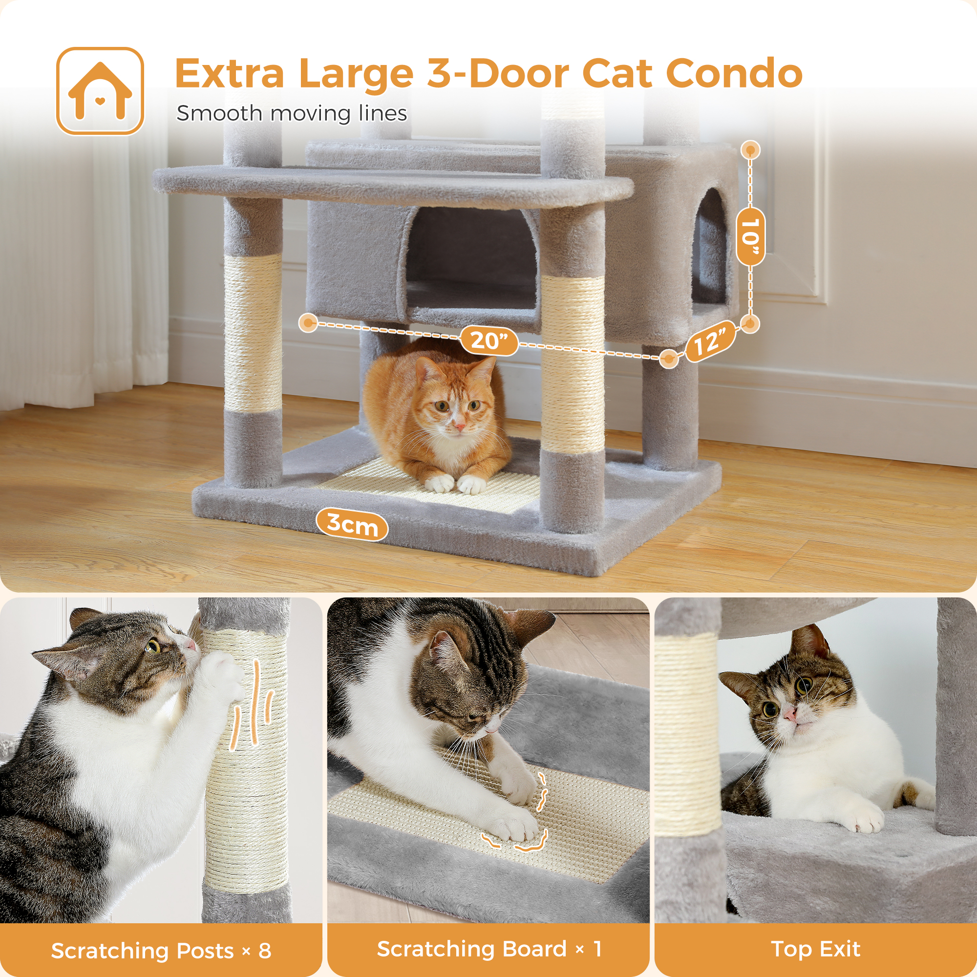 Pawz Road 73" Multi-Level Cat Tree with Sisal Posts, Gray photo 3