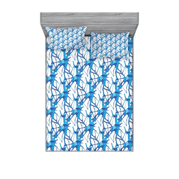 Abstract Bedding Set with Sheet & Covers, Watercolor Brushstroke Murky Color Splashes Aquarelle Paintbrush, Printed Bedroom Decor 2 Shams, 4 Sizes, Cobalt Blue White, by Ambesonne