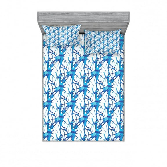 Abstract Bedding Set with Sheet & Covers, Watercolor Brushstroke Murky Color Splashes Aquarelle Paintbrush, Printed Bedroom Decor 2 Shams, 4 Sizes, Cobalt Blue White, by Ambesonne