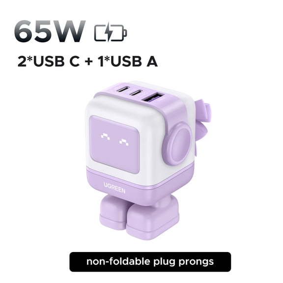 UGREEN Uno 65W USB C Charger, Robot GaN Fast Charger, Purple