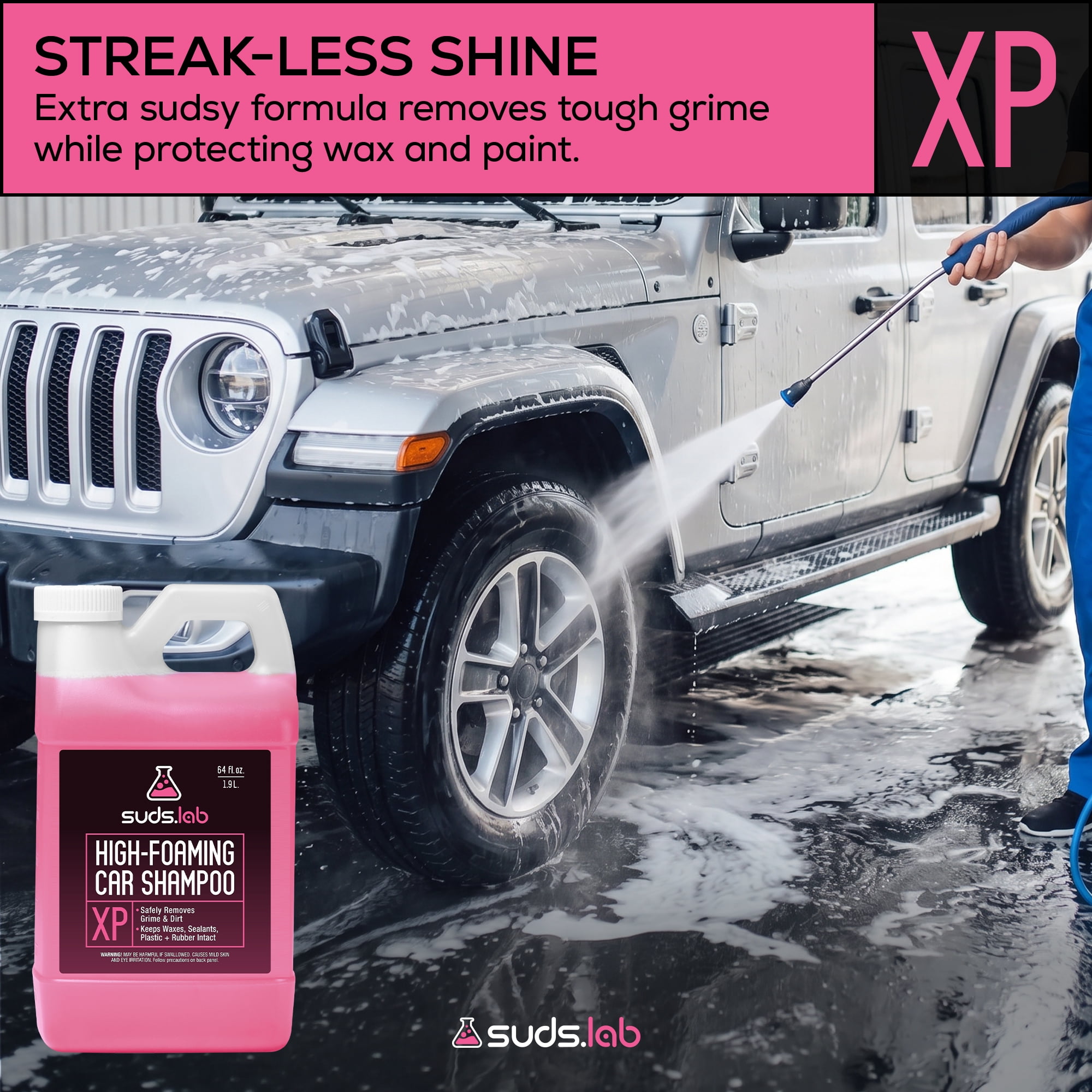 Suds Lab XP High Foaming Exterior Car Wash Shampoo, Effectively Removes Dirt and Grime, Use with Foam Cannon or Bucket Wash, 64 oz