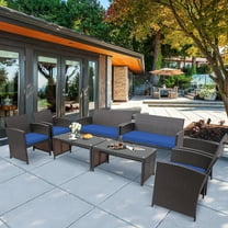 Costway 8PCS Patio Rattan Furniture Set Cushioned Chair Sofa Coffee Table Navy