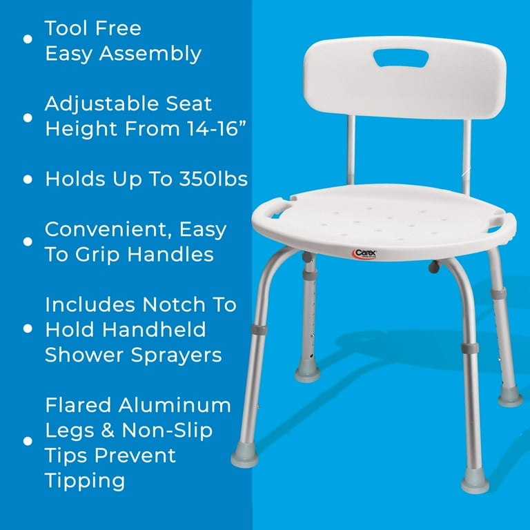 Carex Shower Chair With Back Bath Chair and Shower Seat Holds 350lbs Easy Assembly Walmart