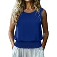 thumbnail image 2 of ClodeEU Women's Round Neck Sleeveless Blouson Tank Top,Casual Solid Color Summer Shirt with Elastic Waist Blue,Women's Plus XXL, 2 of 7