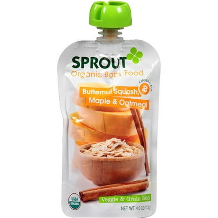 Sprout Organic Veggie & Grain Blend Butternut Squash, Maple & Oatmeal Baby Food, 4.0 oz, (Pack of 10)