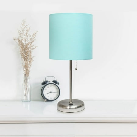 Limelights - Stick Lamp with USB charging port and Fabric Shade - Aqua