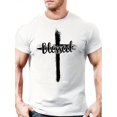 thumbnail image 1 of Unique Cross & Letter Blessed Pattern Print Graphic Tee - Ultra-Comfy, Soft, and Stylish Women Mens Summer Outdoor T-Shirt for Casual Events, 1 of 6