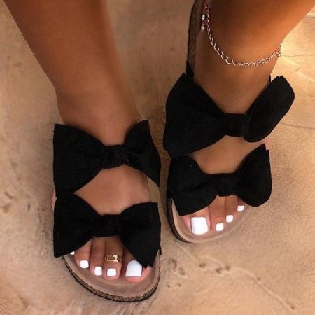 

Womens Bowknot Slip On Flat Sandals Slippers Summer Flip Flop Beach Shoes Size