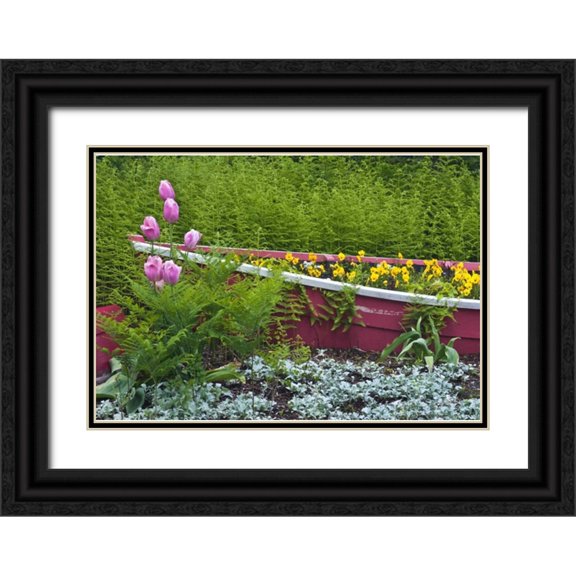 Rotenberg, Nancy 32x23 Black Ornate Wood Framed with Double Matting Museum Art Print Titled - ME, Southwest Harbor Wooden boat used as planter