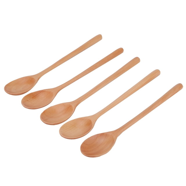 Wooden Spoons, Portable Oval Spoons Lightweight Long Handle For Eating Mixing Stirring For Kitchen Cooking Wood Color