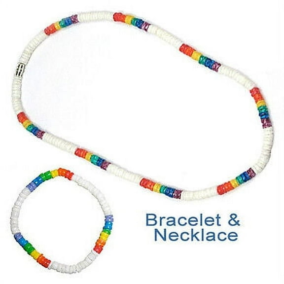 Pride Shack - Lesbian Gay Pride White Rainbow Puka Shell Bead Necklace Bracelet
