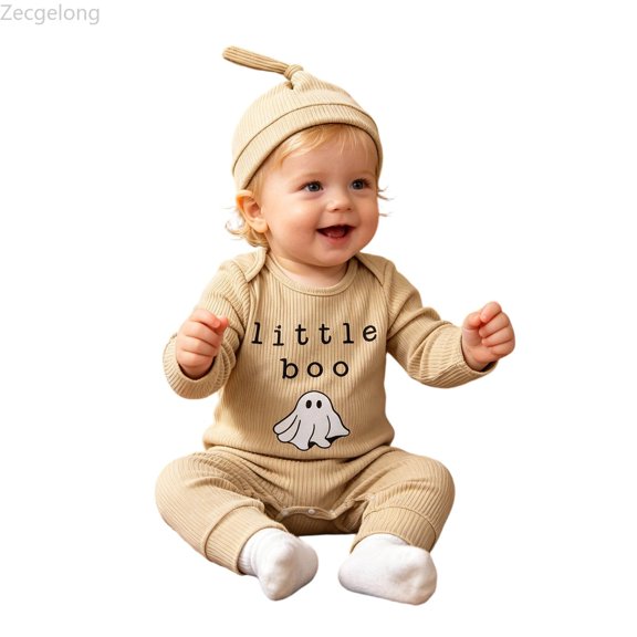 Zecgelong Boys Letter Print Hoodie Top and Pants Set Fall Party Outfit Beige Size 0-12M