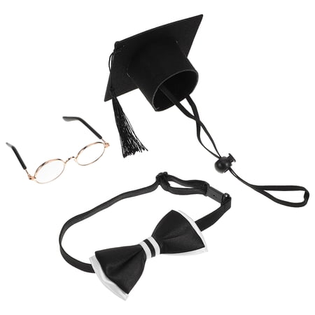 CTIRCHIU 1 Set Graduation Hat Bowtie Glasses with Black Graduation Costume for Pet Goose Party Celebration