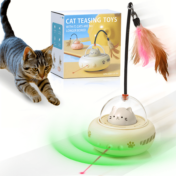 ZOYTEN Cat Toy Wand Auto Interactive Toys for Indoor Cat 10 in 1 Hands-Free Natural Bird Feather Ball Toys, Suction Cup Pet Dancing Playing Toy