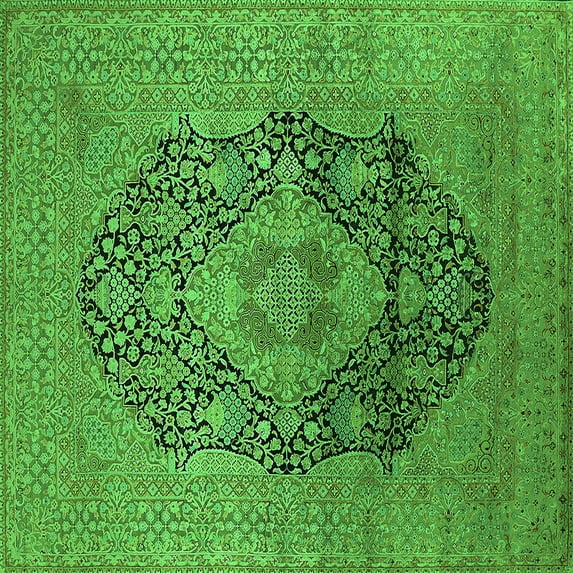 Ahgly Company Indoor Square Oriental Green Industrial Area Rugs, 5' Square