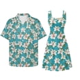 thumbnail image 2 of Jiueut Lily Flower Pattern Matching Hawaiian Outfits for Couples, Women's Casual Summer Flowy Sleeveless Crewneck Dress Men's Hawaiian Button Down Aloha Shirt, XS, 2 of 5