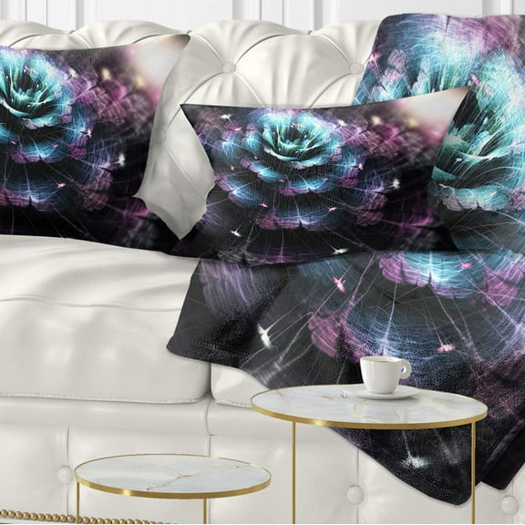 Designart Green Fractal Flower in Dark - Floral Throw Pillow - 12x20