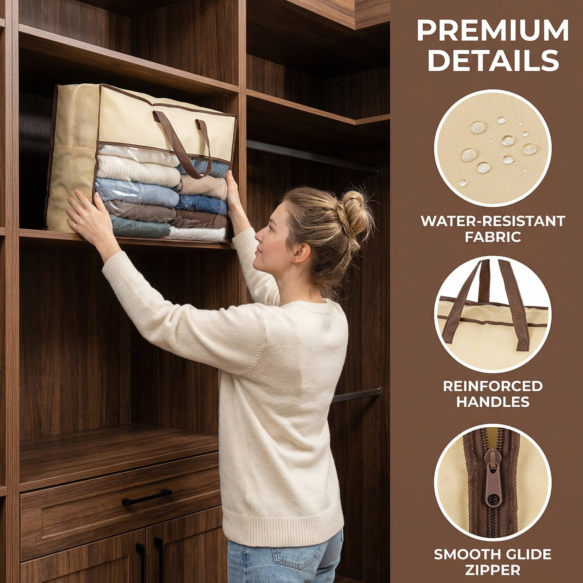 Unique Bargains Storage Bag for Organizing Clothing with Handles Beige 19.7"x25.6"x7.9"
