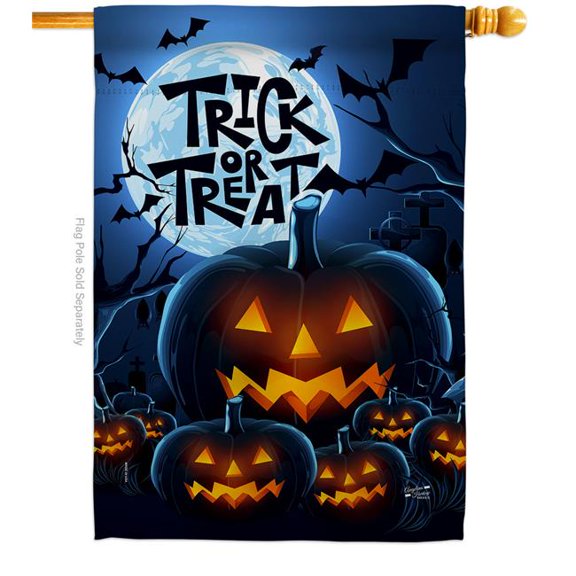 Angeleno Heritage H137250-BO 28 x 40 in. Creepy Pumpkins House Flag with Fall Halloween Double-Sided Decorative Vertical Flags Decoration Banner Garden Yard Gift