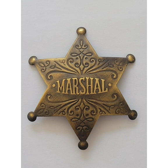 Western Antique Finish Solid Brass Marshal Star Filigree 3" Badge Lapel Pin by MDream