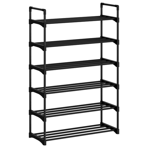 6-Tier Adjustable Shoe Rack Organizer 43in, Metal Frame DIY Storage Shelf for Entryway Bedroom Closet Living Room, Black