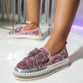 thumbnail image 5 of AUDeals Women’s Platform Rhinestone Glitter Slip On Sneakers Cute Bowknot Flat Walking Loafers Canvas Dress Shoes (Pink, 9), 5 of 7