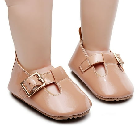 

Toddler Kids Baby Girl Patent Leather Cute First Walk Buckle Strap Casual Shoes Khaki 14