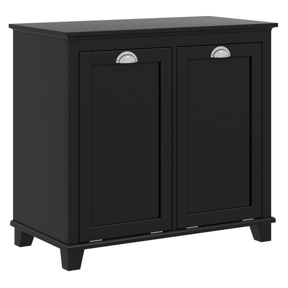 Laundry Hamper Cabinet - Dual Tilt-Out Bathroom Storage - Modern Floor Cabinet with 2 Compartments - Washroom Organizer - Black