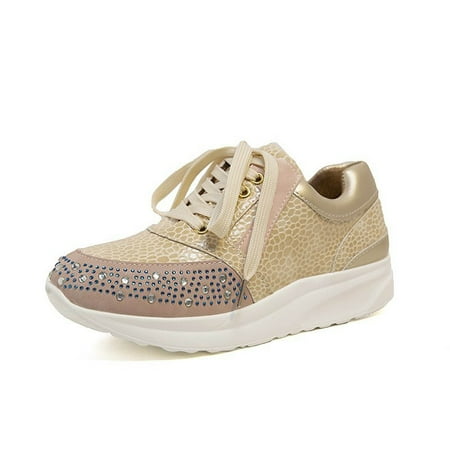 

BELLZELY Womens Shoes Wide Width Clearance Rhinestone Lace-up Casual Single Shoes Platform Platform Sneakers Women