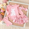thumbnail image 5 of Fsqjgq Toddler Baby Girl Clothes Easter Outfits 4Pcs Summer Cotton Clothing Sets Letter Ruffle Sleeve Tops+Floral Shorts+Headband+Socks 9M, 5 of 9