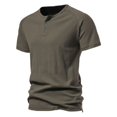 thumbnail image 2 of SWSMCLT Men's Short Sleeve Top Summer Fitted T-shirt Cotton Tshirt Vintage Crew Neck Henley Shirt Lightweight Army Green Large, 2 of 4