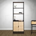 thumbnail image 2 of Bali Coastal Modern 6-Tier Book Shelf with Storage, Black with Natural Wood, 2 of 7