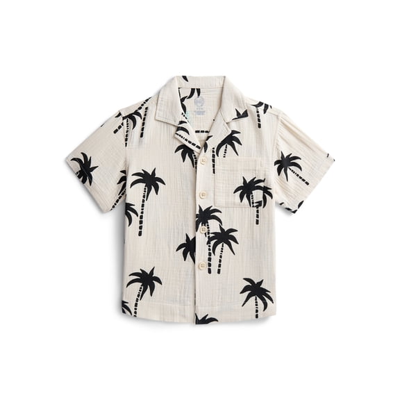 Wonder Nation Boys' Cotton Gauze Button Front Shirt with Short Sleeves, Sizes 4-18 & Husky
