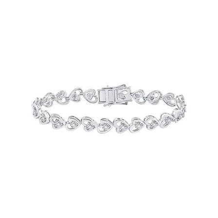 Sterling Silver Womens Round Diamond Heart Tennis Bracelet 1/4 Cttw