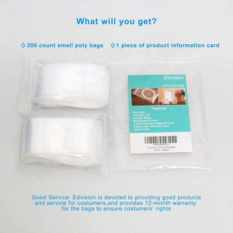 200 Pack 2 Mil Thick PP Bags for Jewelry, 4 Assorted Sizes, 2x3