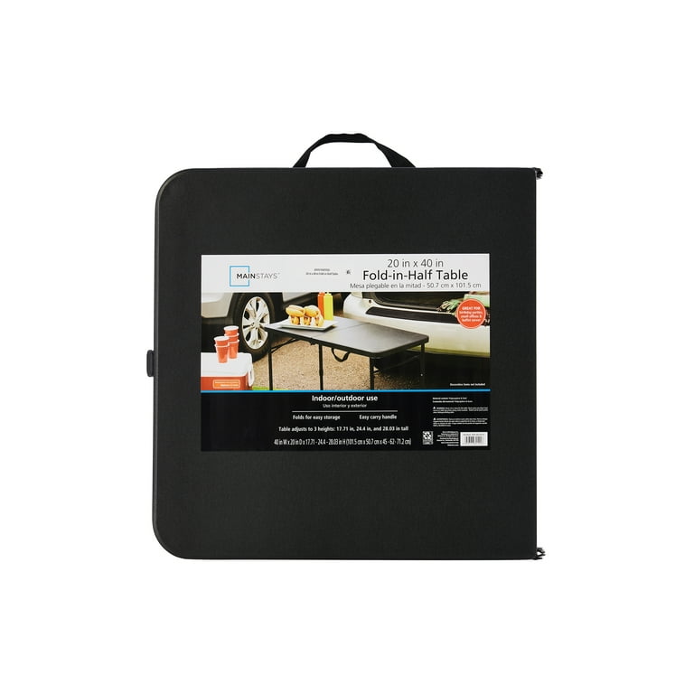 Mainstays 40 L x 20 W Plastic Adjustable Height Fold in Half Folding Table Rich Black Walmart