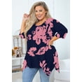 thumbnail image 2 of SHOWMALL Plus Size Women Top 3/4 Sleeve Clothes Shadow Rose 5X Blouse Swing Tunic Crewneck Loose Clothing Shirt for Leggings, 2 of 7