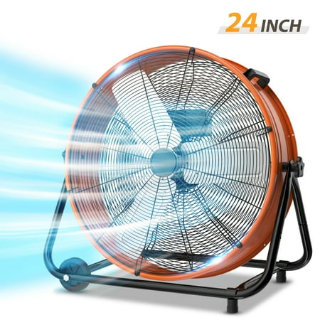 lifeplus industrial drum fan 5620cfm high velocity floor fan 3 speed air circulation 24 inch orange