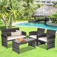 thumbnail image 1 of Costway Juego de Muebles de Patio de Mimbre PE Tejido a Mano de 4 Piezas con Cojines para Exterior Blanco, 1 of 10